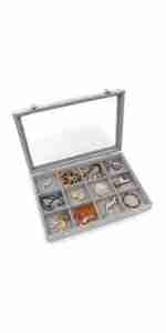 KLOUD City Jewelry Box Organizer Display Storage case（Gray-12 Grid）