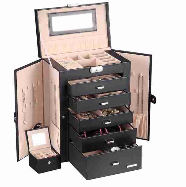Homde 2 in 1 Huge Jewelry Box Organizer Case Faux Leather