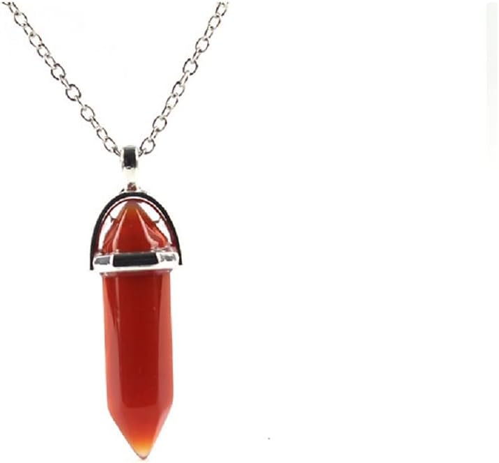 COLORFUL BLING Carnelian Healing Crystal Natural Stone Pointed Hexagonal Pendant Necklaces Set Wire Wrapped Reiki Quartz Chakra for Women Girls Gemstone Jewelry