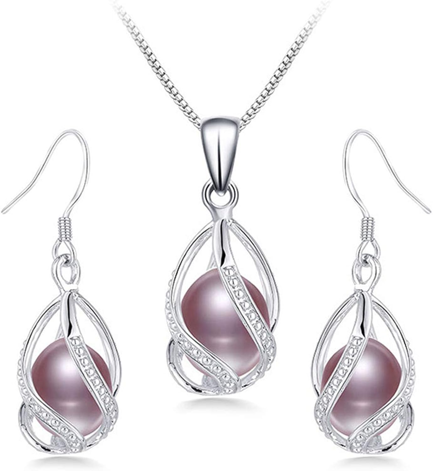 HENGSHENG 100% Natural Freshwater Pearl Jewelry Sets For Women Fashion 925 Sterling Silver EarringsPendant Wedding Jewelry