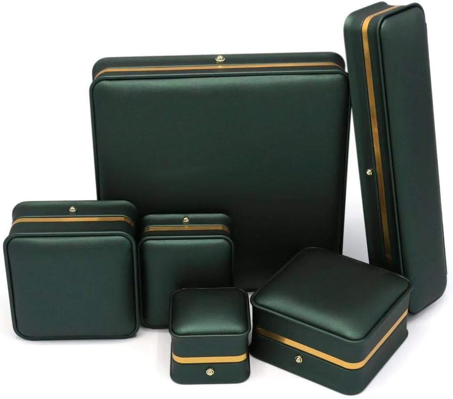 JunningGor Blackish Green Premium Leather Box Wedding Jewelry Set Display Case Storage Holder (For Jewelry Set)