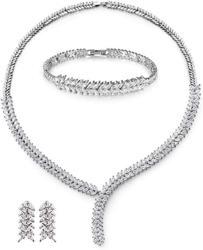 MASOP Fashion Women Wedding Jewelry Sets for Brides AAA Cubic Zirconia Costume Jewelry Necklace Earring Bracelet Set