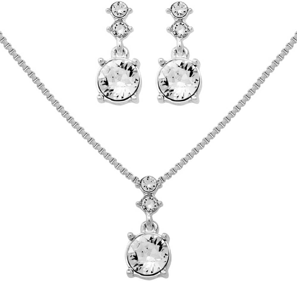 Nine West Silver-Tone and Crystal Necklace and Earrings Set