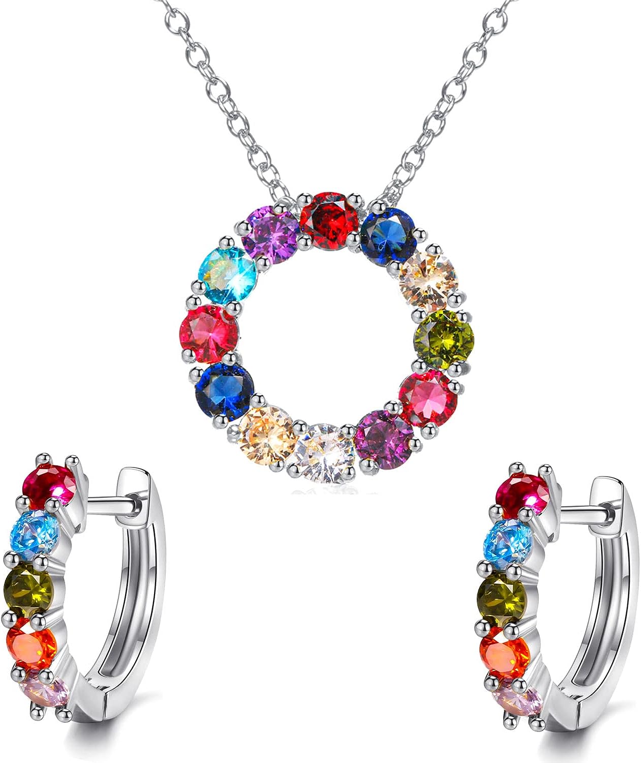 QIXINWANG Colorful Gems Necklaces and Earrings Jewelry Sets, Anniversary, Birthday, Mother’s Day Jewelry Gifts for Women Wife, Mom, Best Friend