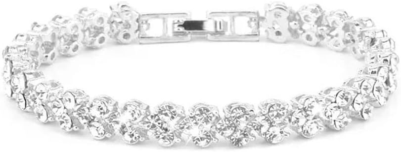 QLKILYR Bracelets for Women, Cubic Zirconia Tennis Bracelet, Classic Bling Bangles for Teens Girls and Female Hand Jewelry Accessories-6.5 Inch (Silver/Gold)
