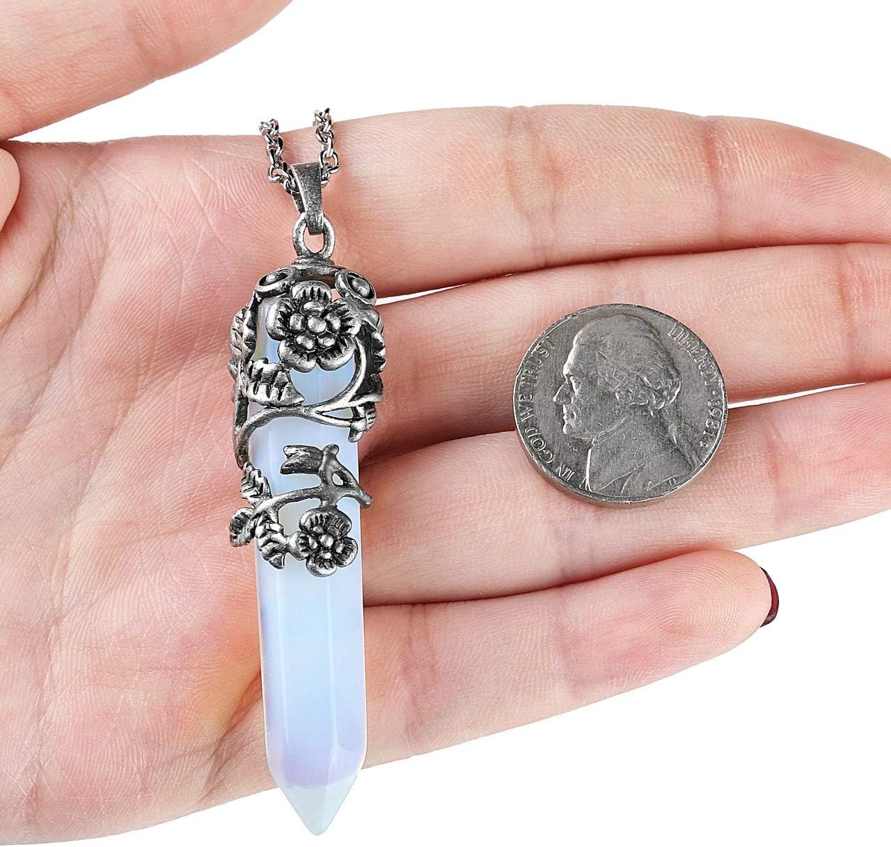 Top Plaza Antique Silver Flower Wrapped Natural Quartz Gemstone Healing Crystal Necklace 5pcs/Set