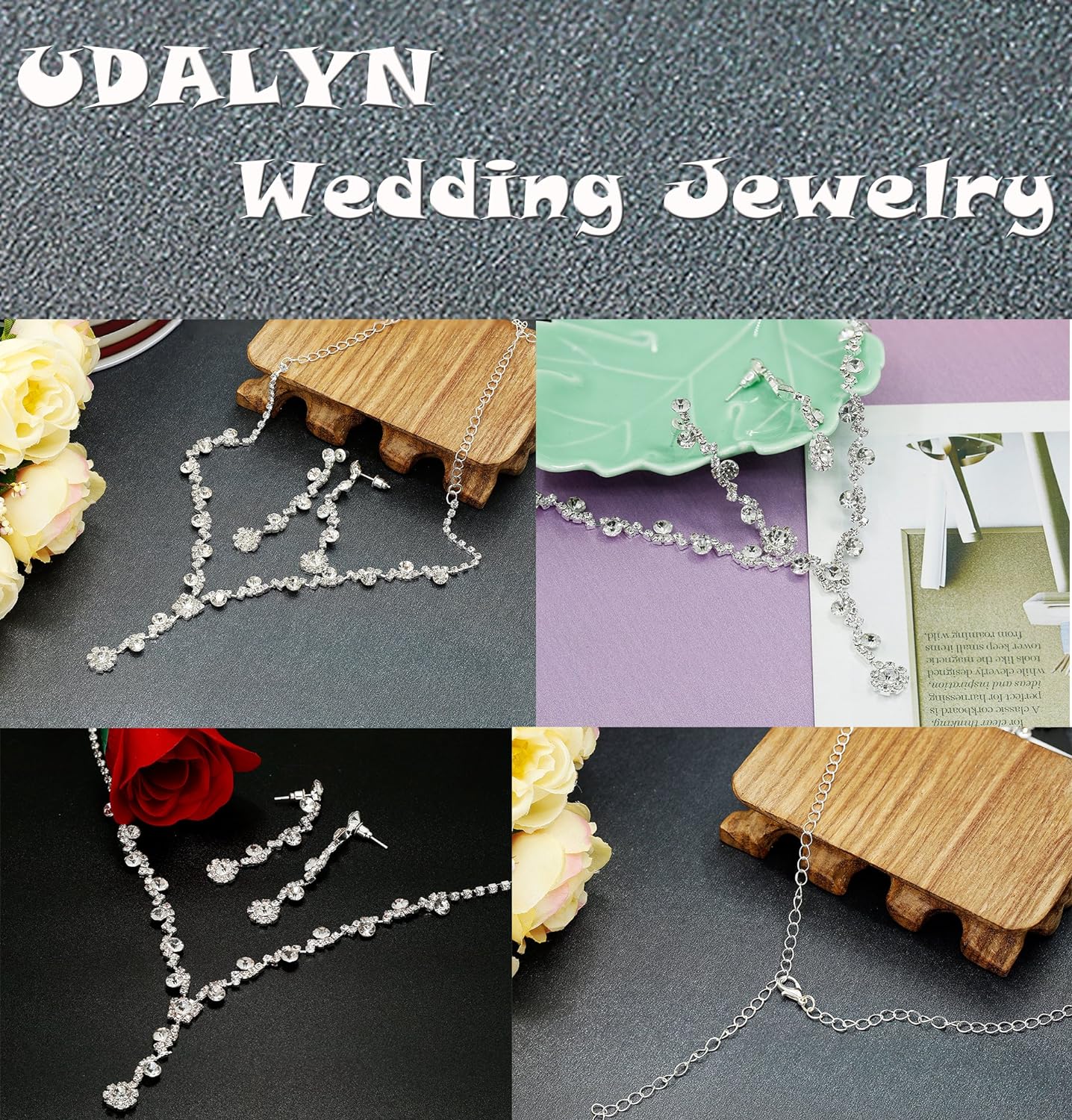 Udalyn Rhinestone Bridesmaid Jewelry Sets for Women Necklace and Earring set for Wedding with Crystal Bracelet