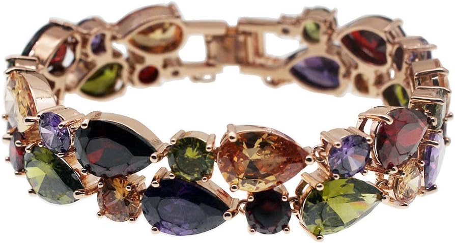 Vanessa Rose Gold Multi Gemstone Jewelry Sets for Women,Sparkling Garnet Amethyst Morganite Peridot Topaz
