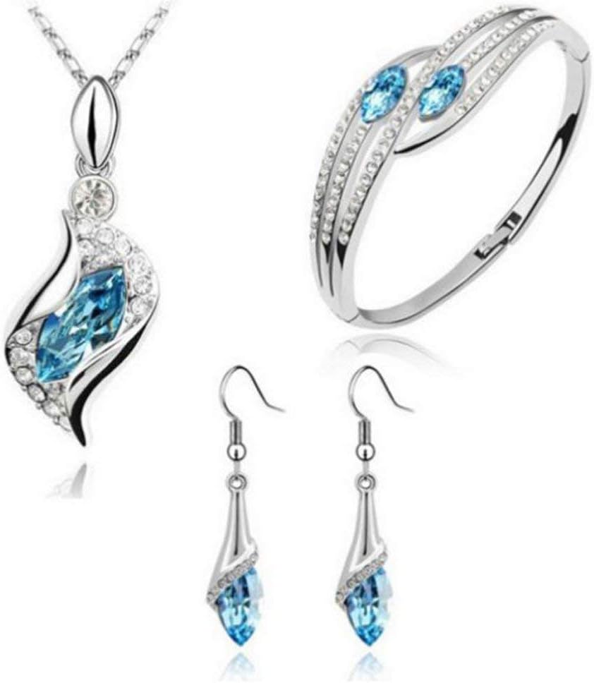 WensLTD Clearance! 3pcs Fashion Jewelry Set Crystal Chic Eyes Drop Earrings Necklace Bracelet DIY (Blue)