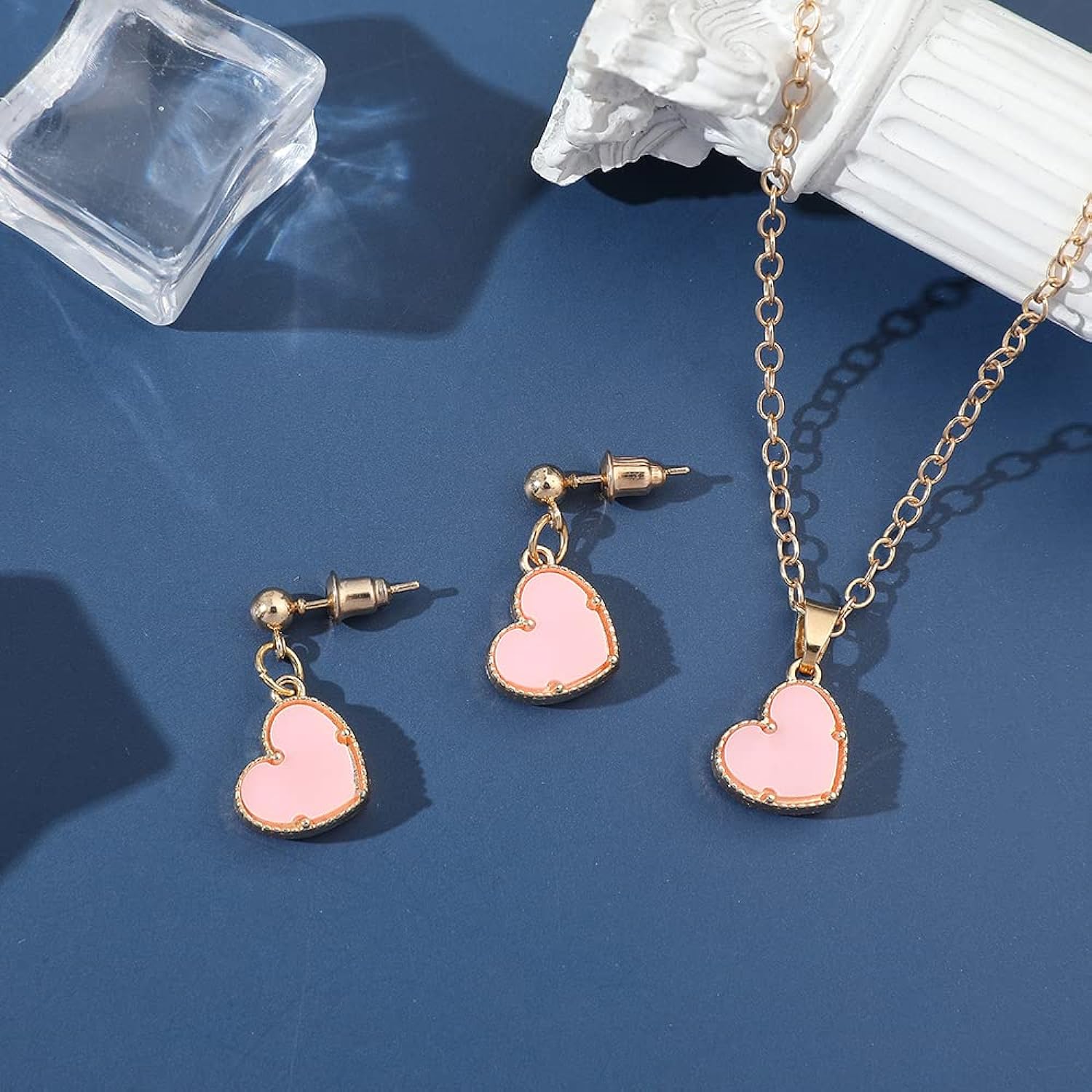 2PCS Heart Butterfly Necklace Earrings Sets for Women-Unique Love Heart Butterfly Alloy Pendant Gifts-Fashionable Jewelry Accessories for Women and Girls