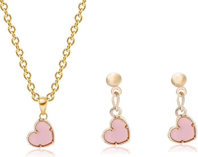2pcs heart butterfly necklace earrings sets for women unique love heart butterfly alloy pendant gifts fashionable jewelr