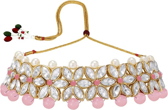 aheli valentines day gifts for her wedding party wear bridal jewellery choker long pearl necklace earrings maang tikka i
