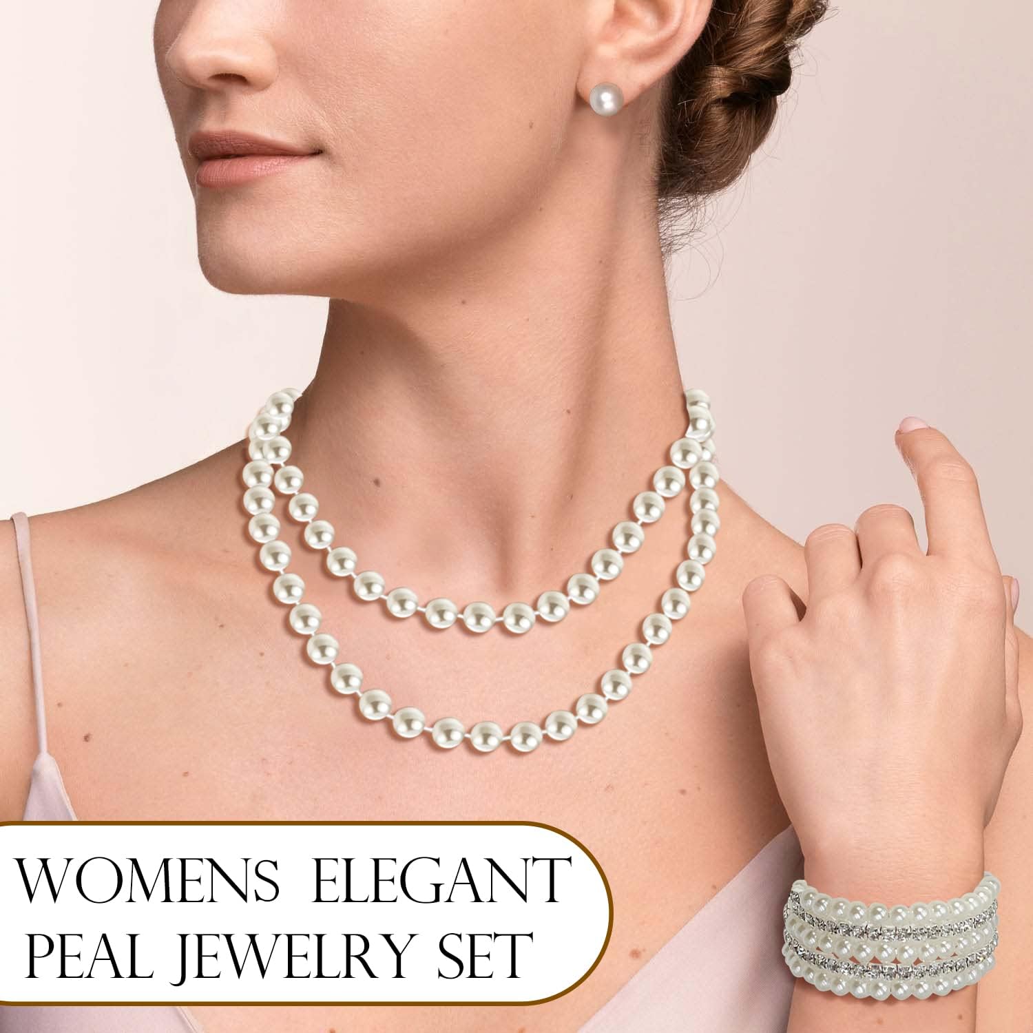EIELO 16 Pcs Pearl Necklace Earrings Set for Women Girls Simulated Pearl Bracelet Faux Pearl Necklace Dangle Earrings Jewelry Set