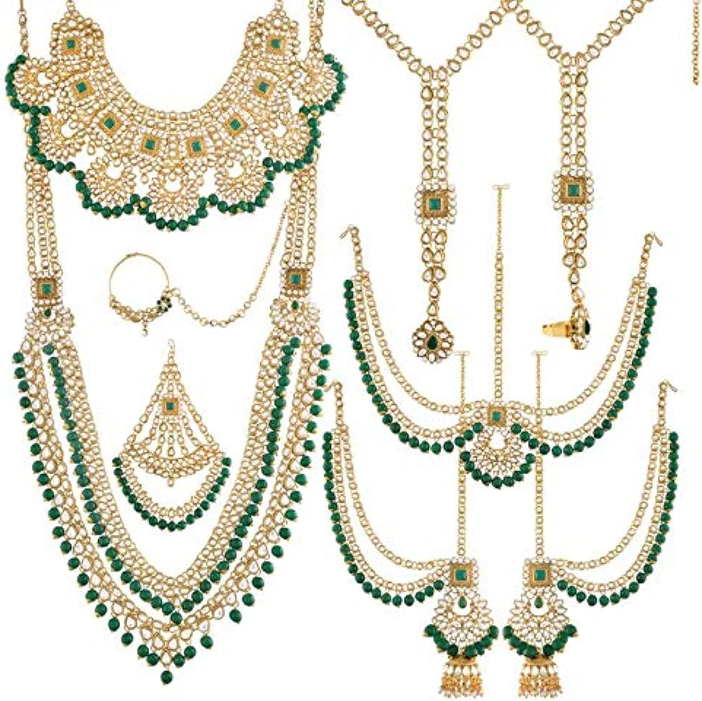 I Jewels 18k Gold Plated Wedding Wear Indian Bollywood Faux Kundan  Stone Studded Dulhan Bridal Jewelry Set for Women