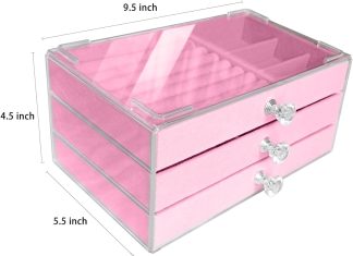 jemjosh clear acrylic velvet jewelry organizer with 3 drawers stackable display storage earrings necklace rings bracelet
