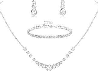 jstyle silver jewelry set for women rhinestone crystal necklace drop earrings link bangle bracelet bridal wedding jewelr