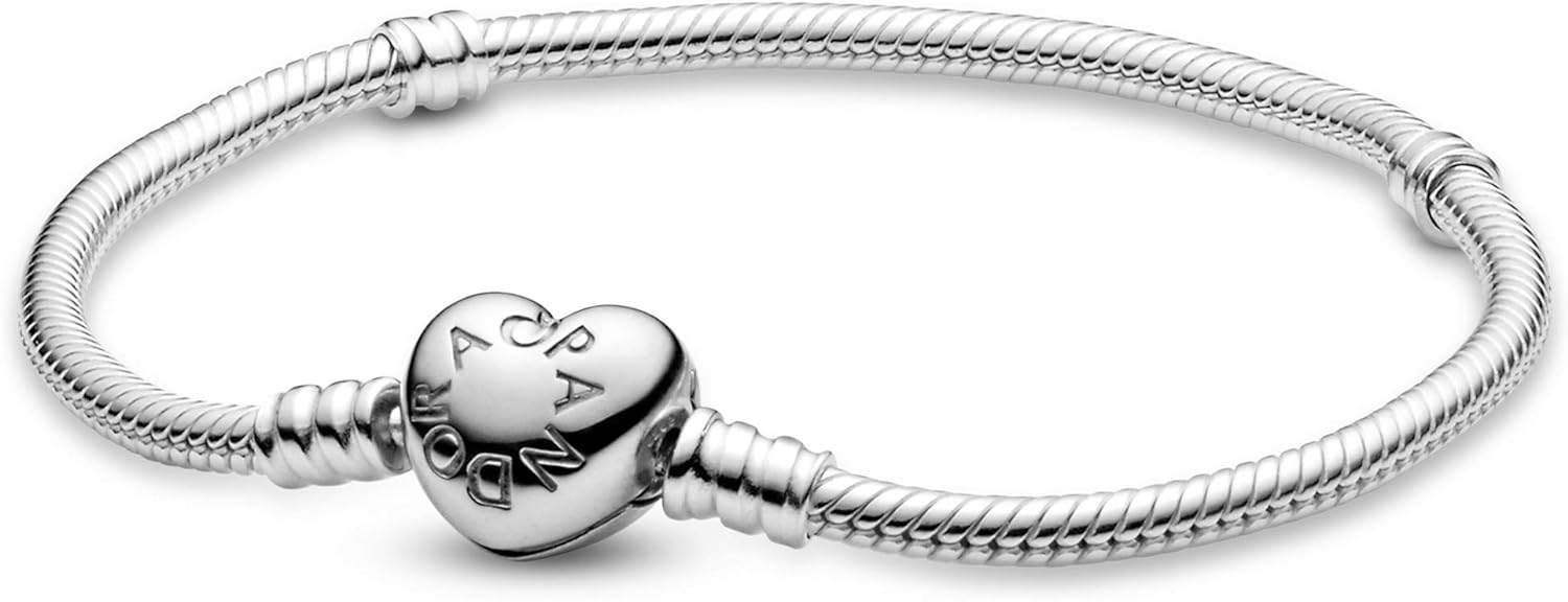 Pandora Moments Heart Clasp Snake Chain Bracelet - Compatible Moments Charms - Charm Bracelet for Women - Gift for Her, With Gift Box