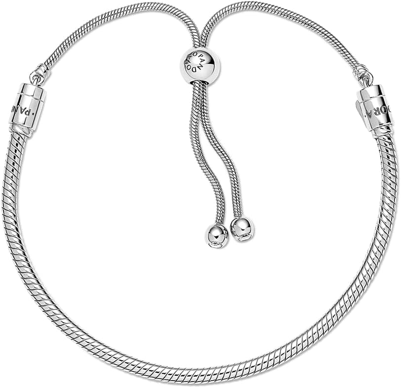 Pandora Moments Snake Chain Slider Bracelet - Charm Bracelet for Women - Gift for Her - Sterling Silver with Clear Cubic Zirconia - 11