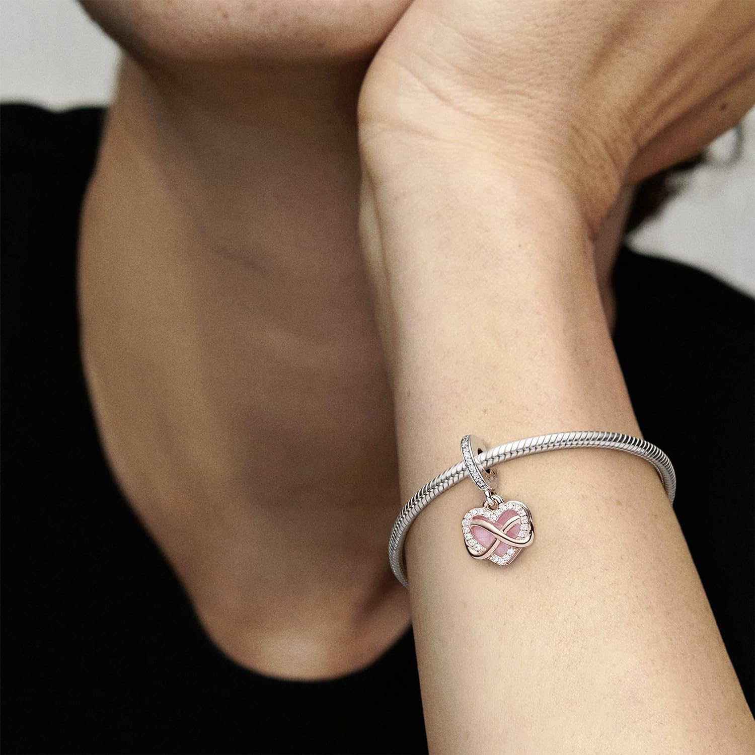 Pandora Sparkling Infinity Heart Dangle Charm Bracelet Charm Moments Bracelets - Stunning Womens Jewelry - Made Rose, Sterling Silver, Cubic Zirconia  Enamel