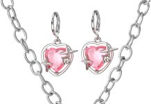 suofrun hot pink love heart earrings necklace jewelry set for girls women crystal alloy earrings necklace set jewelry gi