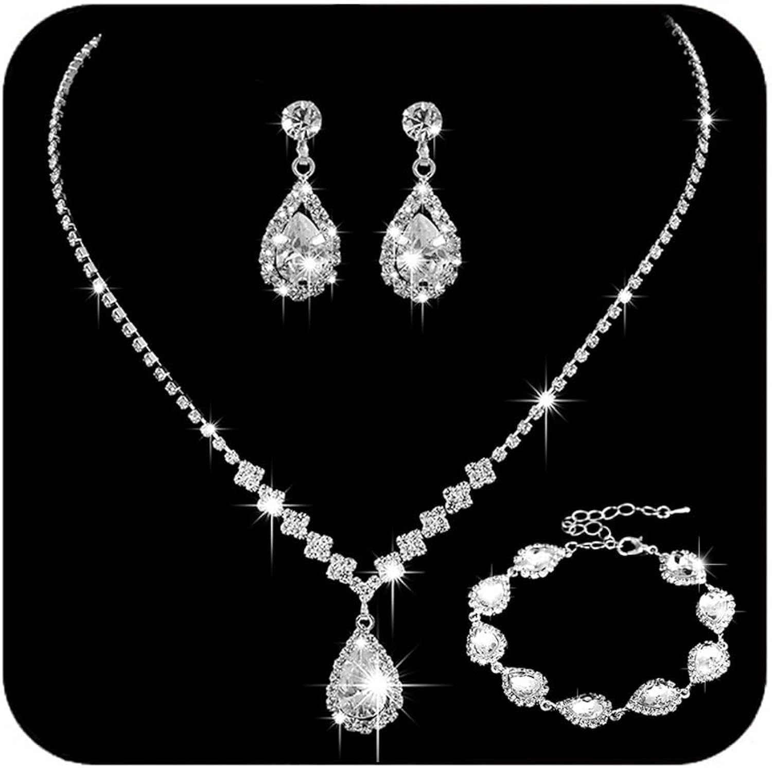 Unicra Bride Crystal Necklace Earrings Set Bridal Wedding Jewelry Sets Rhinestone Choker Necklace Prom Costume Jewelry Set for Women and Girls(3 piece set - 2 earrings and 1 necklace)