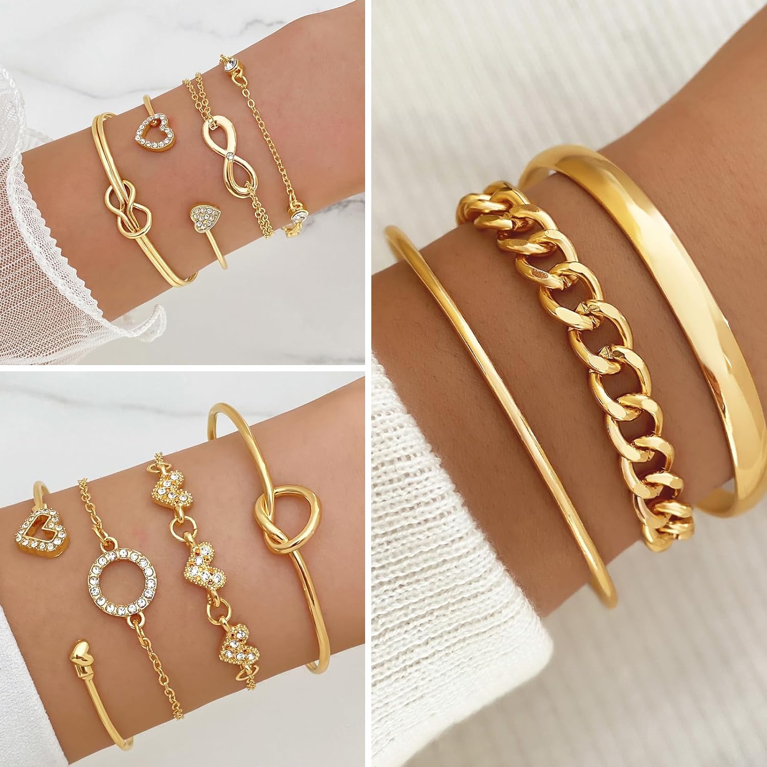 VKME 45 PCS Gold Jewelry Set for Women Girls Dainty Dangle Earrings,Elegant Knuckle Rings,Adjustable Bracelets and Necklaces,Perfect Fashion Anniversary Birthday Party Gift,Trendy Jewelry Pack