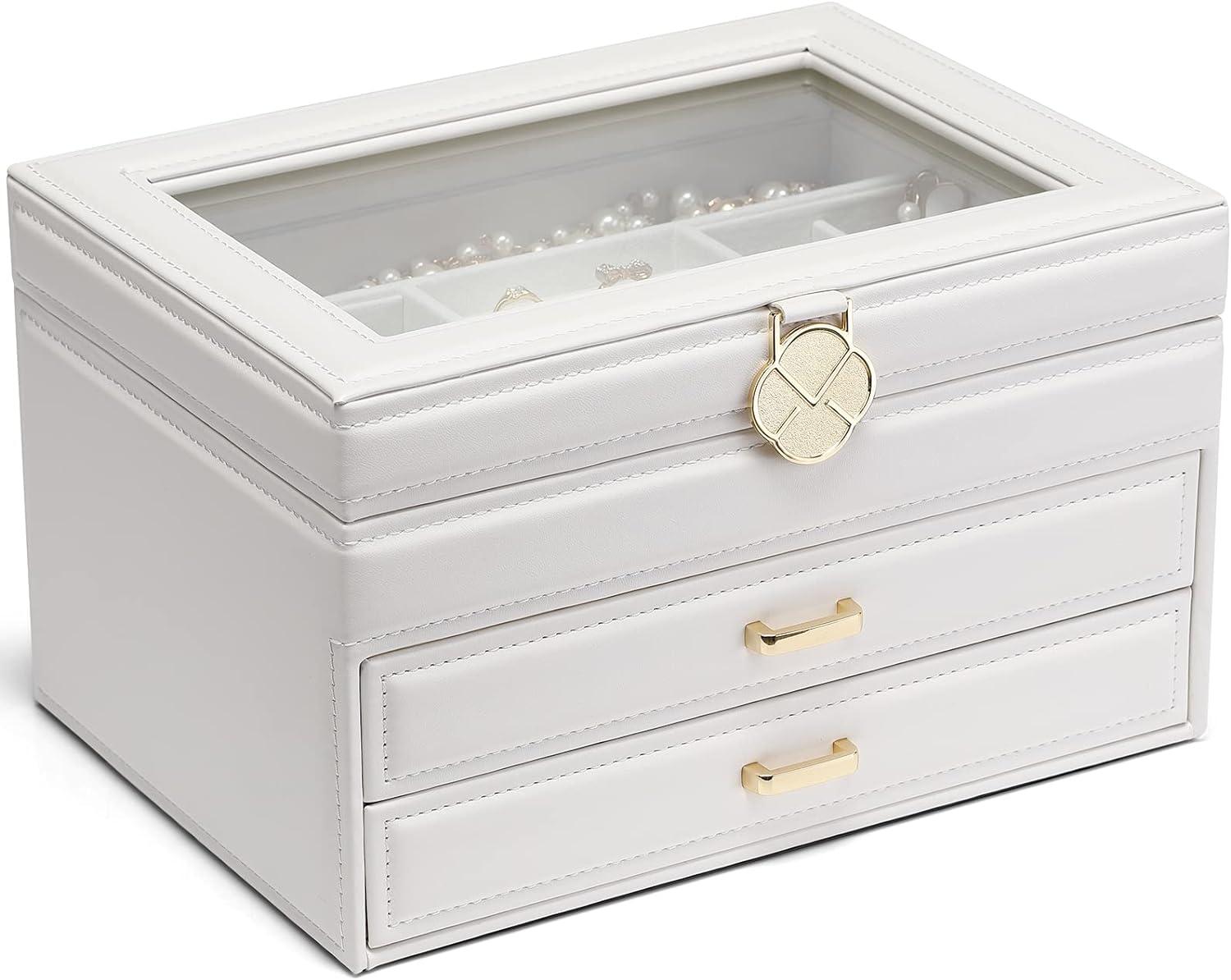 Vlando 6 Tier Large Jewelry Box for Women - Big Jewelry Organizer with Mirror, Jewelry Box Organizer for Drawer Necklace Ring Bracelet and Watch, Christmas Gift for Loved Ones - White