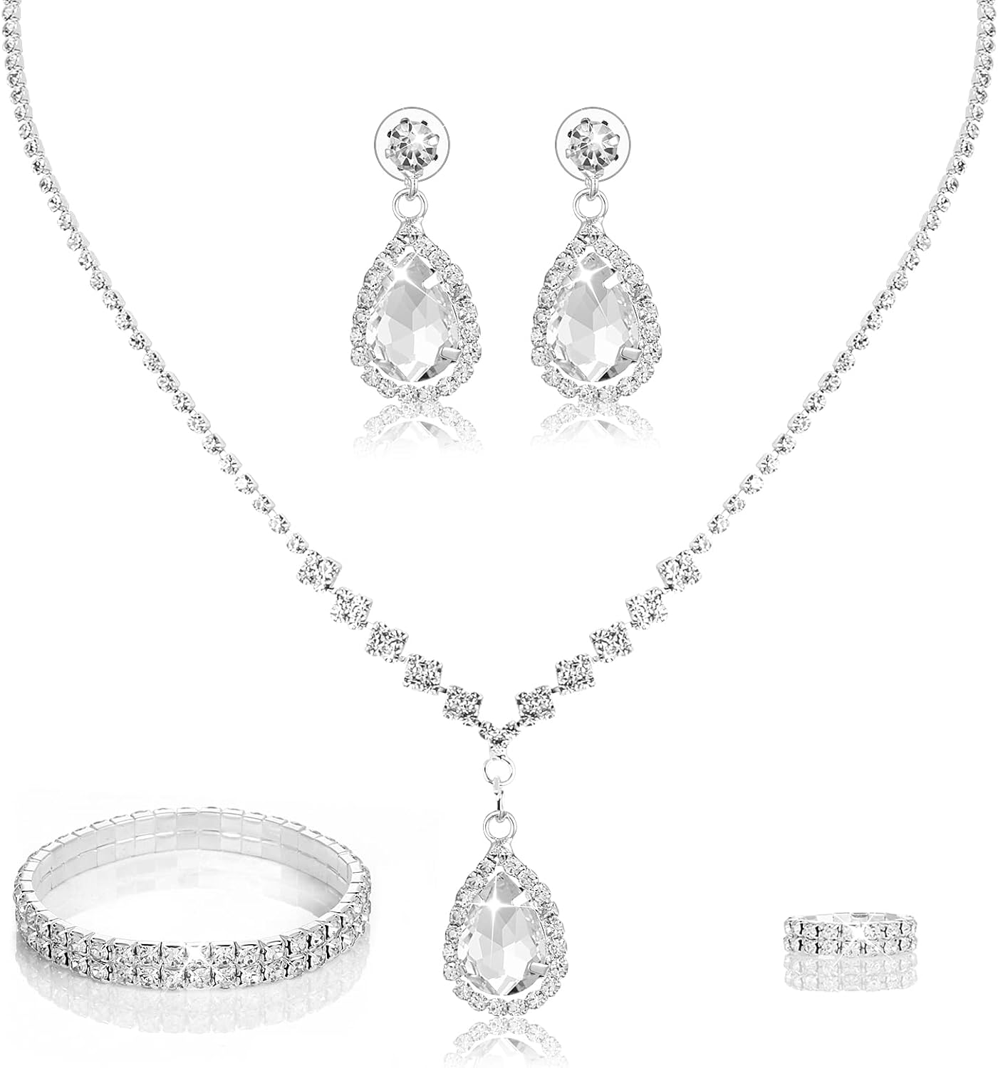 Yolev Bridal Wedding Jewelry Set for Wedding Simple Teardrop Dangle Crystal Prom Womens Bridesmaid Jewelry Set for Wedding Party
