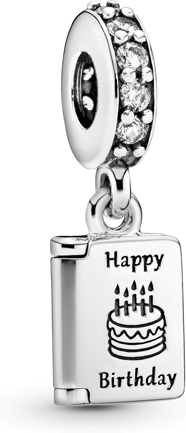 Pandora Jewelry Birthday Card Dangle Cubic Zirconia Charm in Sterling Silver
