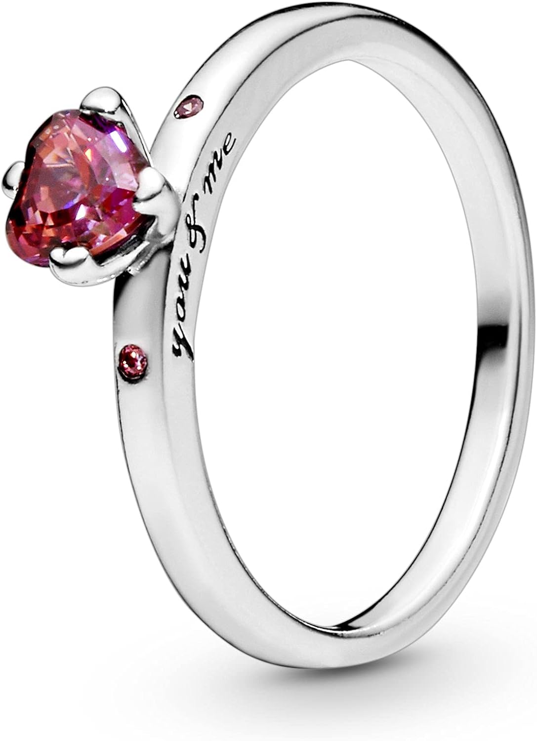 Pandora You  Me Sparkling Red Heart Ring - Sterling Silver Ring for Women - Layering or Stackable Ring - Gift for Her - Sterling Silver with Red Cubic Zirconia