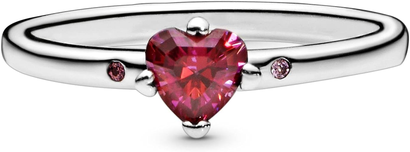 Pandora You  Me Sparkling Red Heart Ring - Sterling Silver Ring for Women - Layering or Stackable Ring - Gift for Her - Sterling Silver with Red Cubic Zirconia