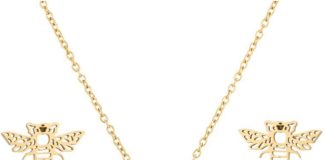 stainless steel jewelry hollow cute bee pendant necklace earring set bridal jewelry set for wedding pearl crystal a one 